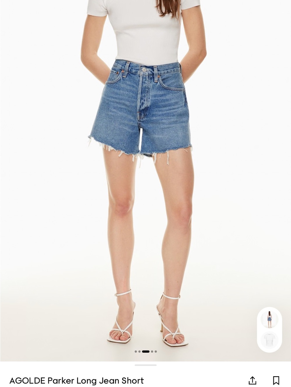 Agolde Parker long jean Short in Medium Blue (skywave) Denim